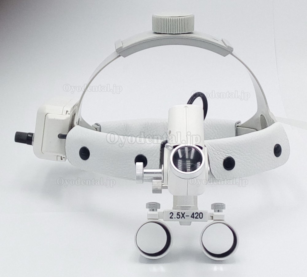 歯科医療手術用ヘッドルーペ 2.5X420mm ヘッドライト LED付き DY-105 ホワイト
